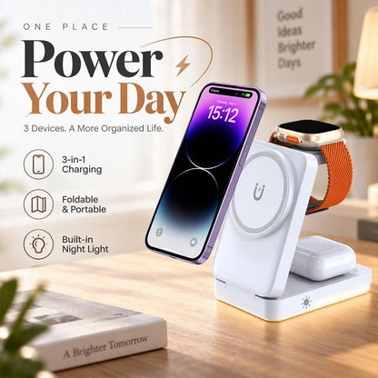 Foldable Three-in-One Magnetic Wireless Charging Stand