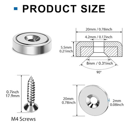 20 mm Countersunk Disc Magnets with Mounting Screws, 10-Pack — view 2