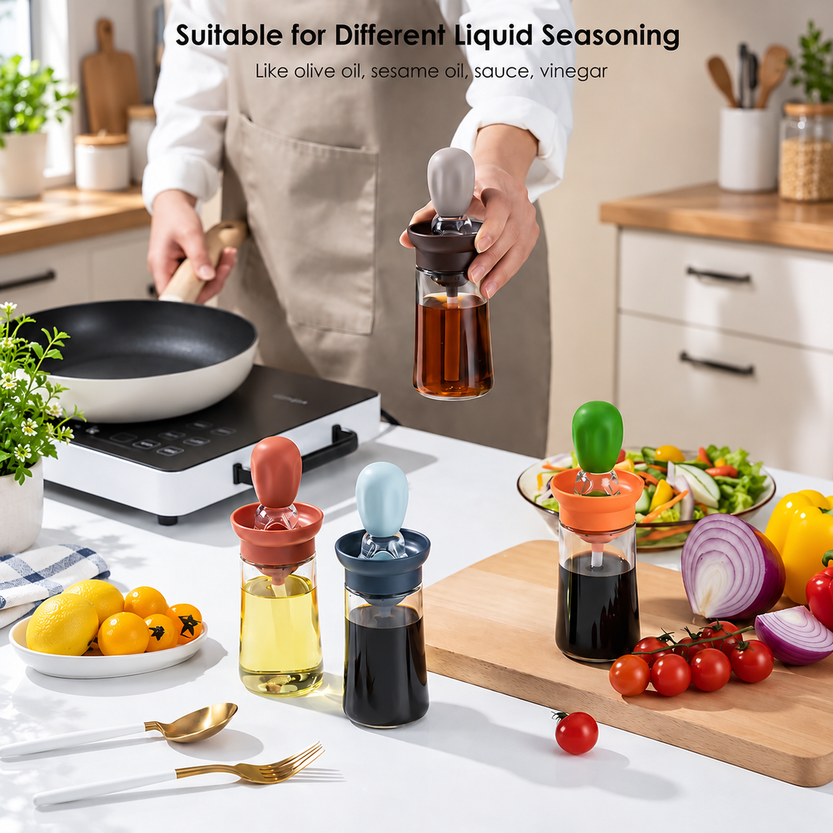 Glass Oil Bottle with Basting Brush for Everyday Cooking — view 5