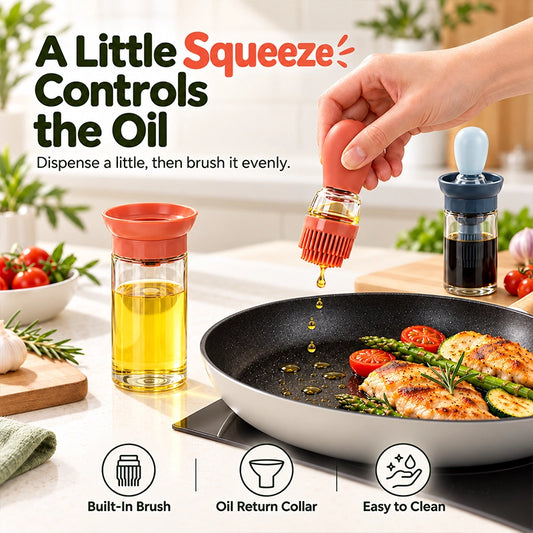 Glass Oil Bottle with Basting Brush for Everyday Cooking