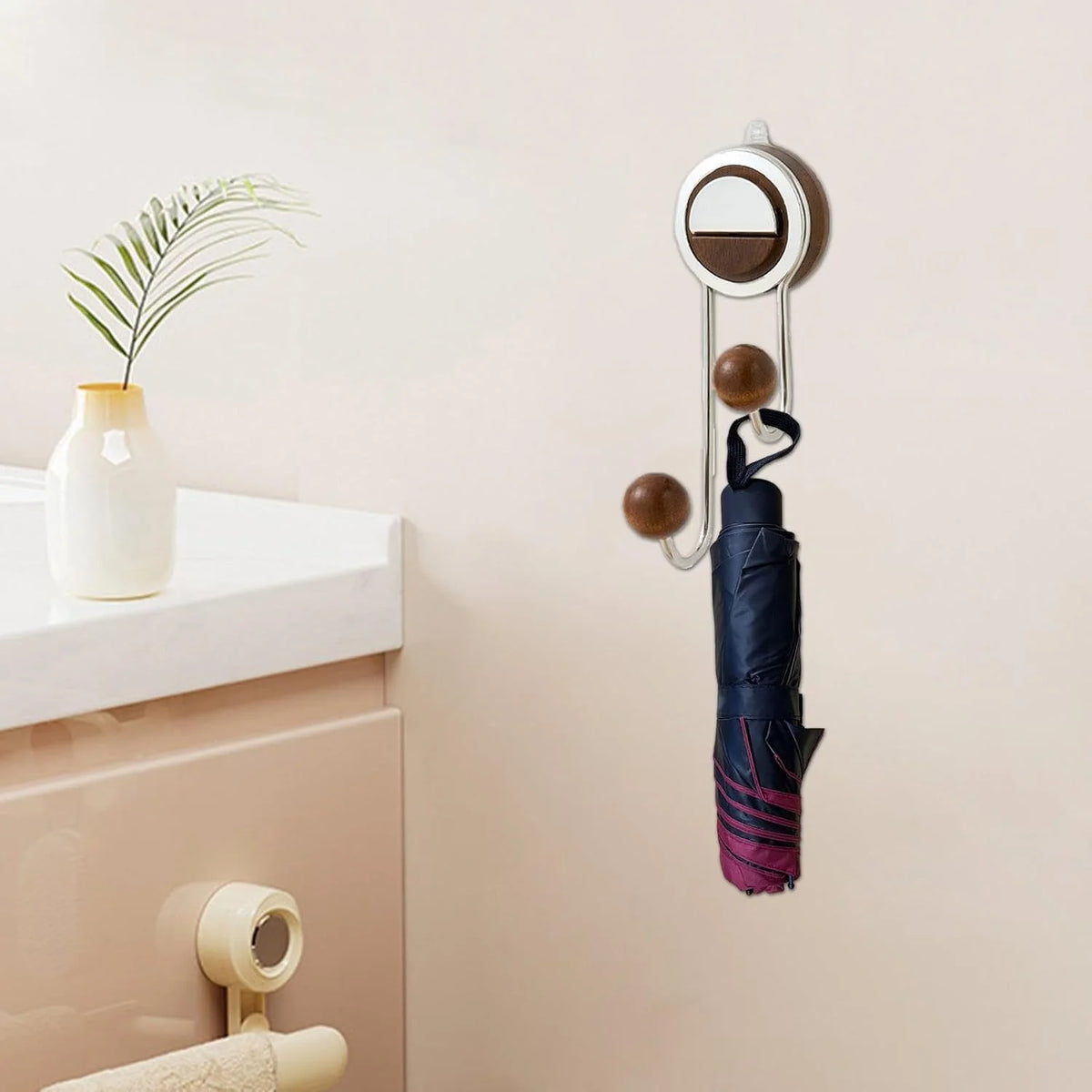Wood-Look Double-Ball Suction Hook for Smooth Walls — view 3
