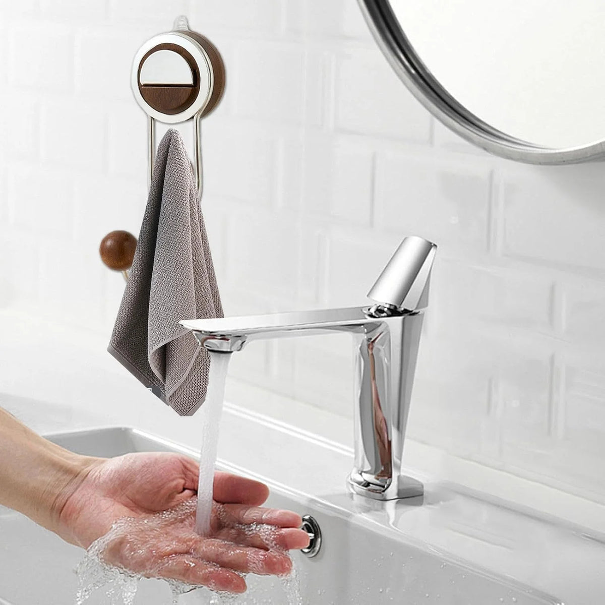 Wood-Look Double-Ball Suction Hook for Smooth Walls — view 4