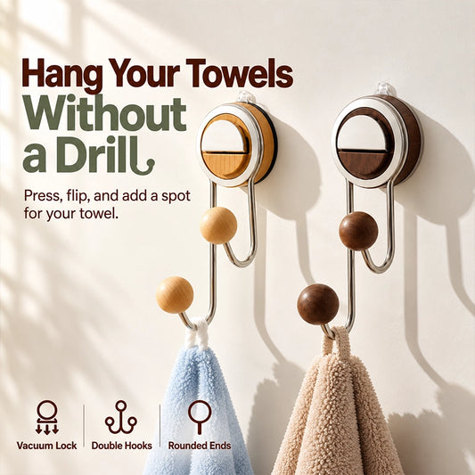 Wood-Look Double-Ball Suction Hook for Smooth Walls