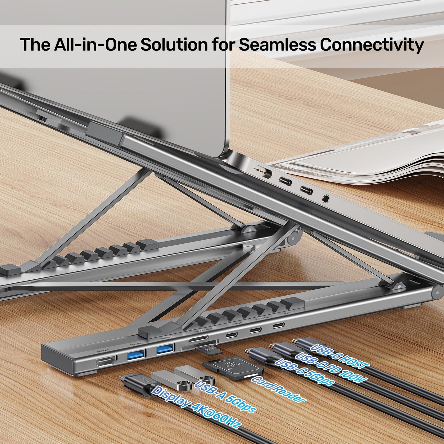 USB-C Foldable Laptop Stand with Docking Station