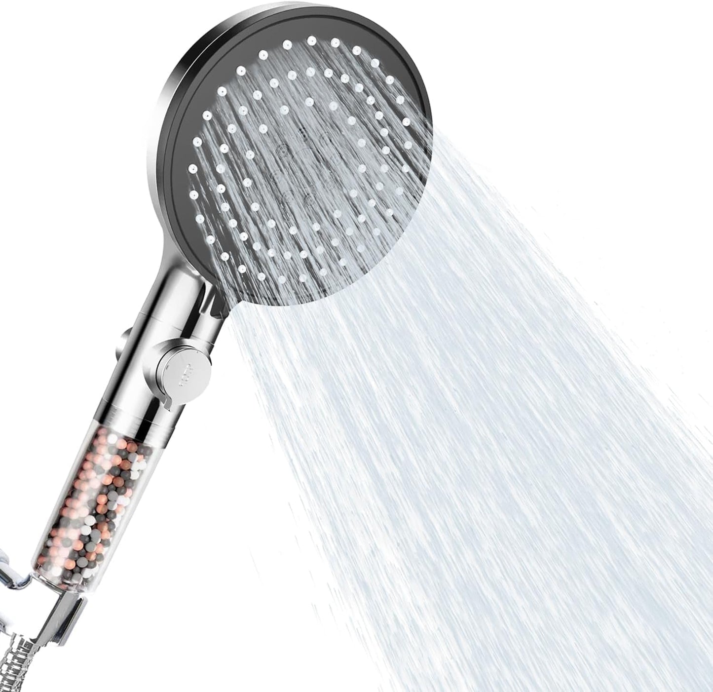 High-Pressure Mineral Shower Head with Bead Filter | 5 Spray Modes + Pause Function | Includes 70" Hose & Bracket