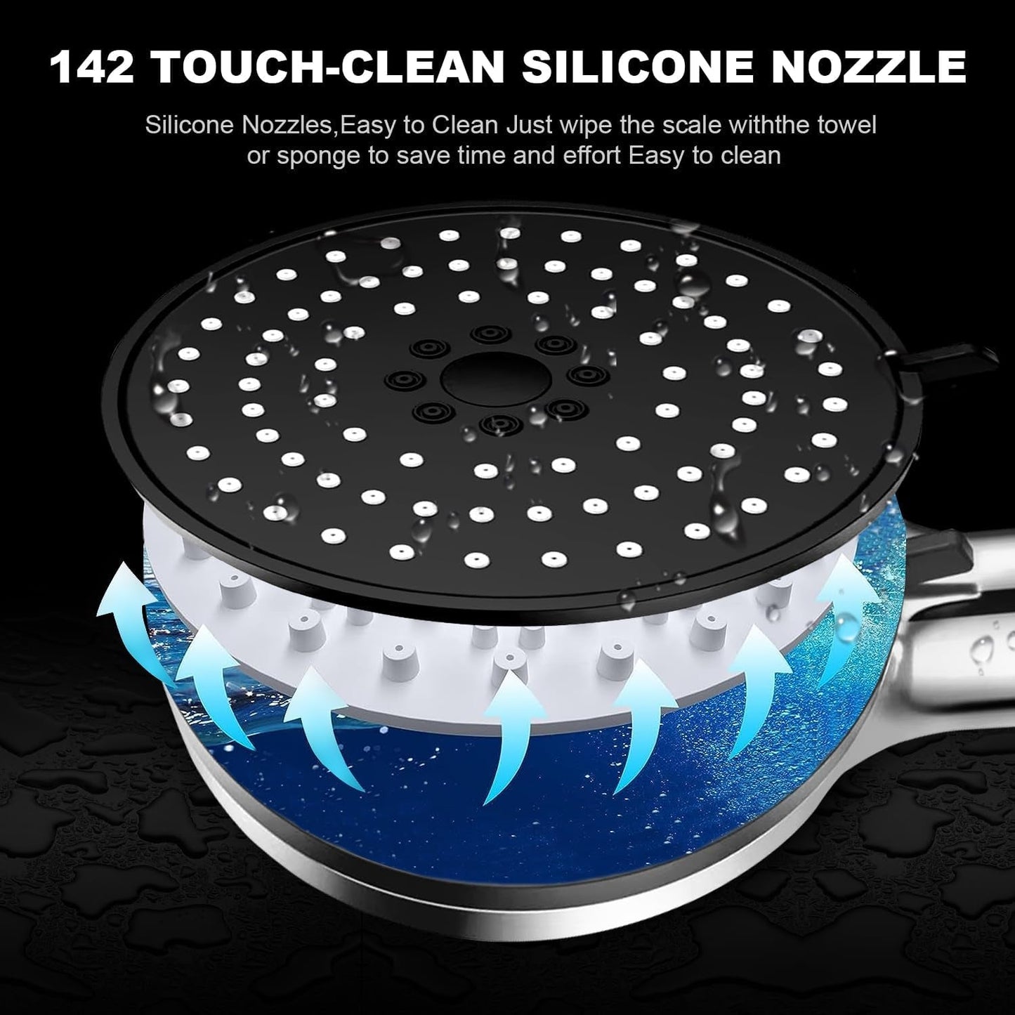 High-Pressure Mineral Shower Head with Bead Filter | 5 Spray Modes + Pause Function | Includes 70" Hose & Bracket