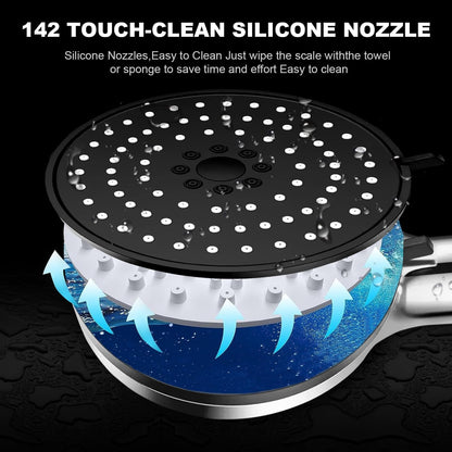 High-Pressure Mineral Shower Head with Bead Filter | 5 Spray Modes + Pause Function | Includes 70" Hose & Bracket