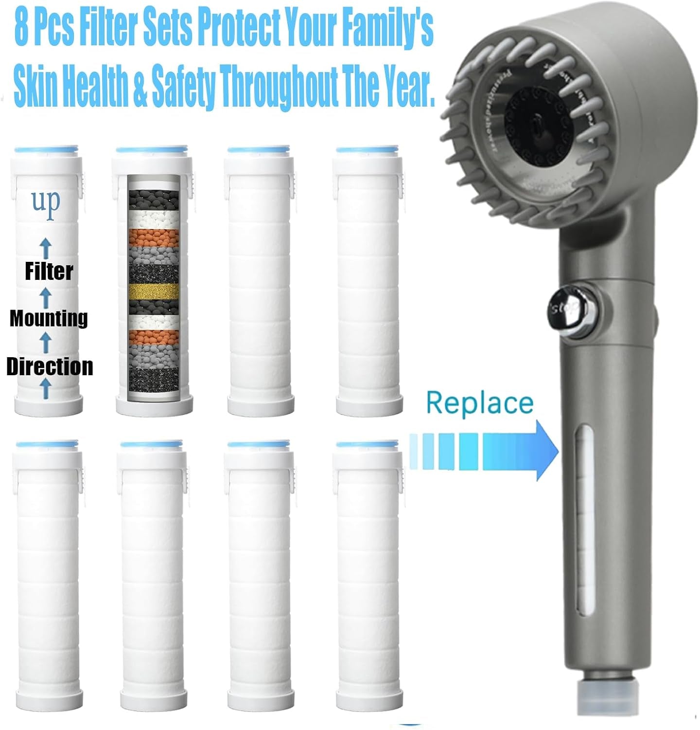 8-Pack Shower Filters for Handhelds | Chlorine & Mineral Removal