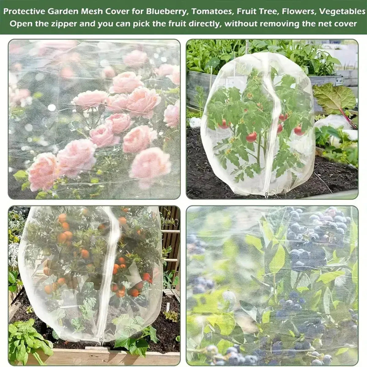Fruit Tree Netting Cover with Zipper and Drawstring