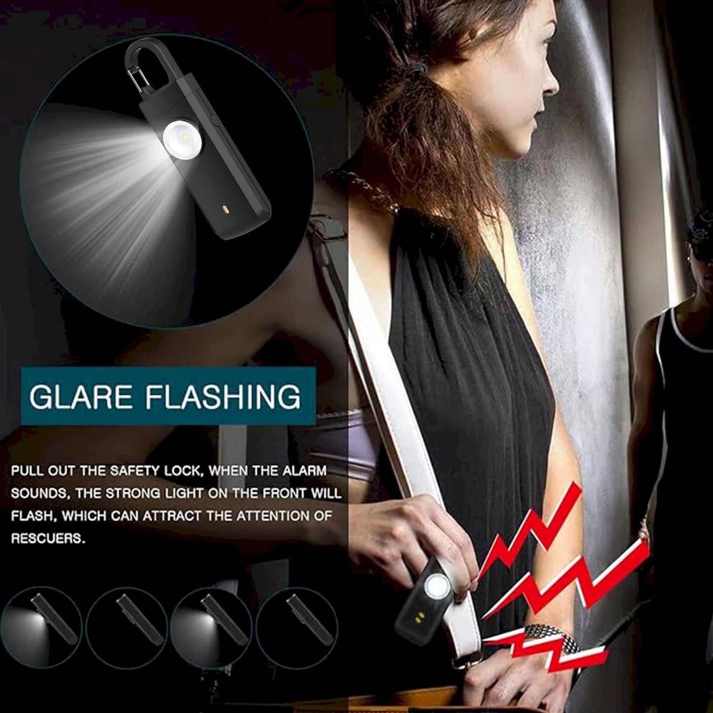 Personal Safety Alarm - 130 dB Anti-theft LED Light SOS Mode USB Type-C for Kids/Women or Camping