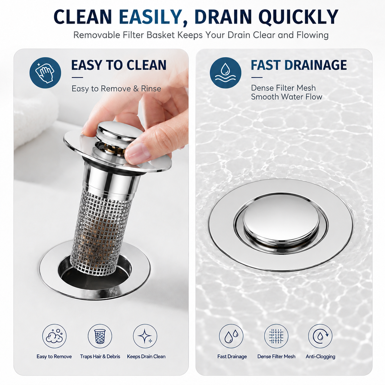 Stainless Steel Anti-Odor Bathroom Sink Stopper-3 PCS