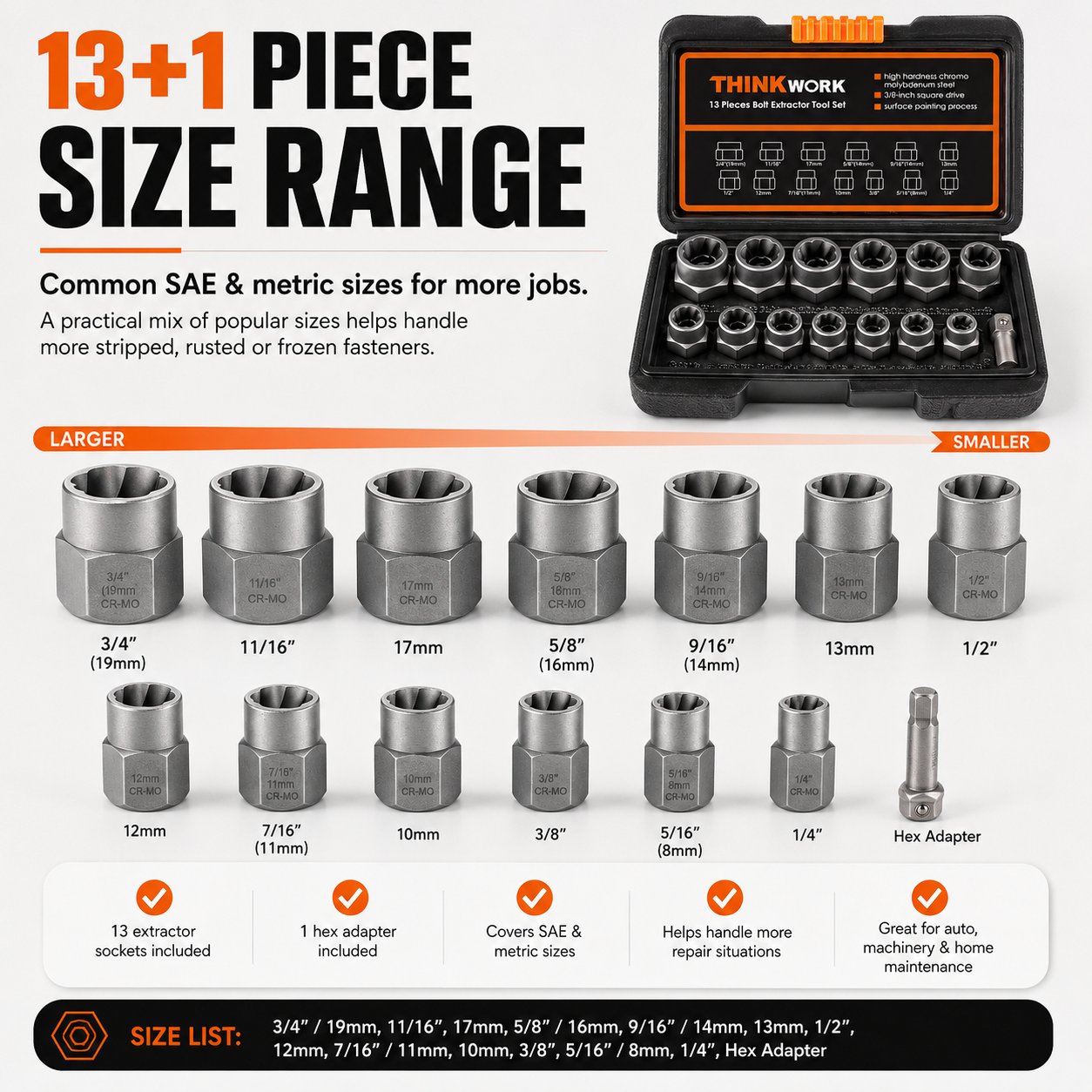 🧰13+1 PCS Bolt & Nut Extractor Set🔩