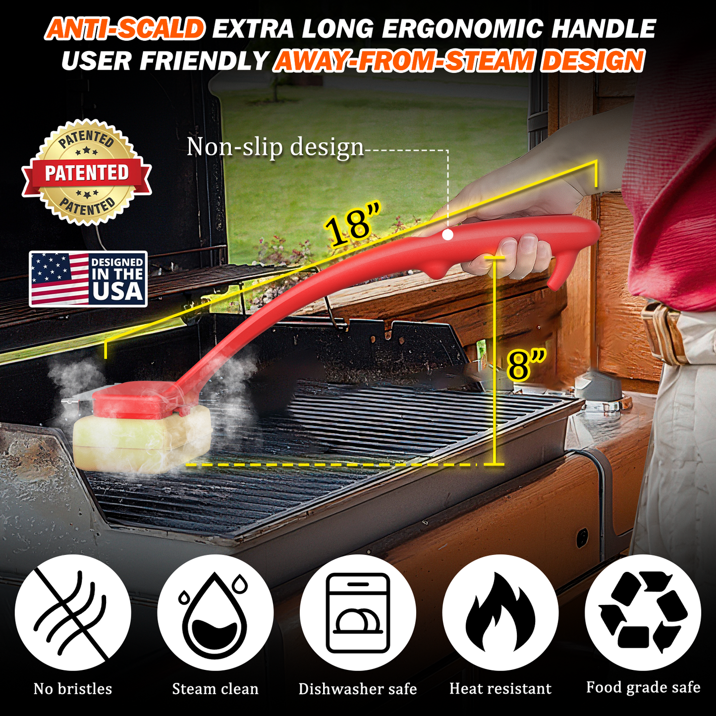 Grill Brush. Bristle Free Steam Grill Brush with Scrape