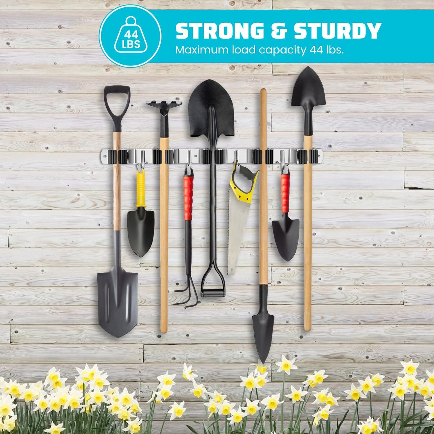 Wall-Mounted Mop and Broom Organizer – 5 Slots, 4 Hooks – product image 3