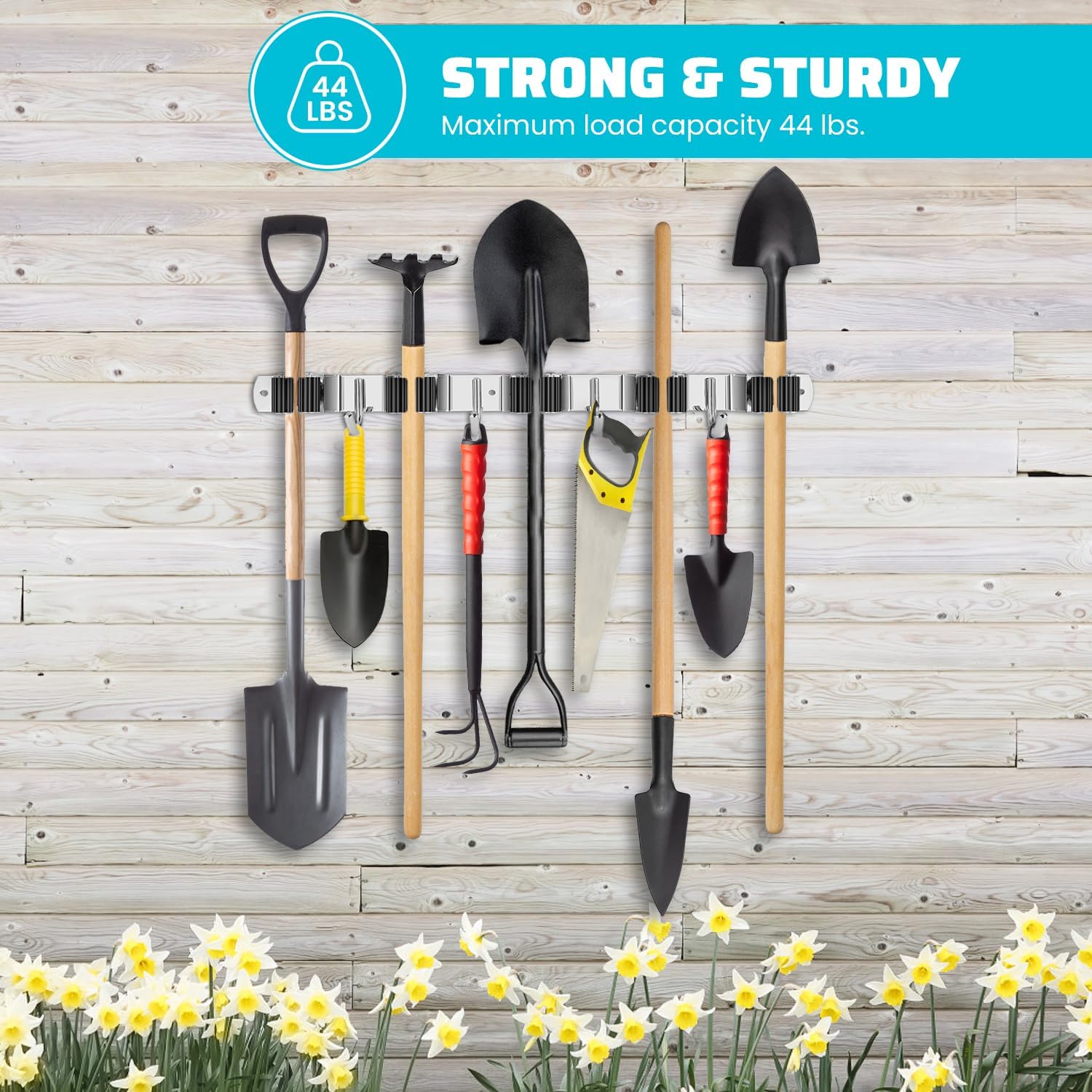 Wall-Mounted Mop and Broom Organizer – 5 Slots, 4 Hooks – product image 3