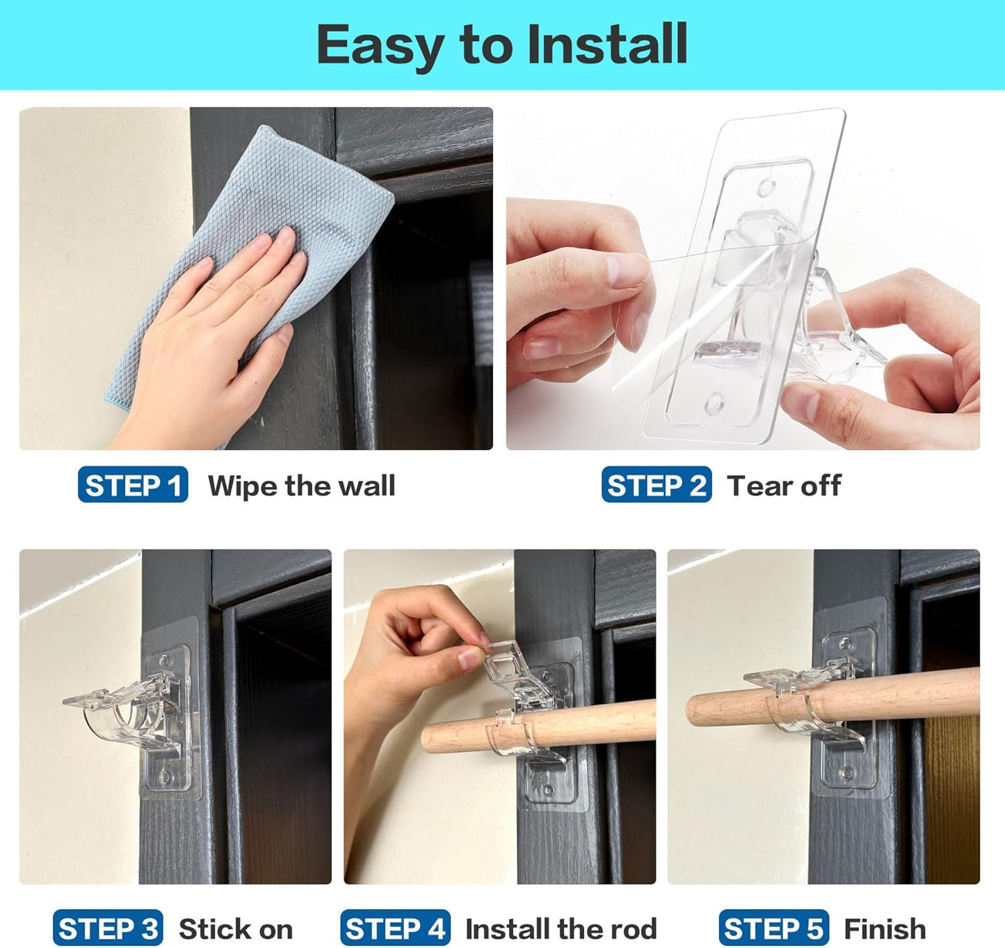 Extra-Large No-Drill Curtain Rod Holders – 6 Pack – product image 2