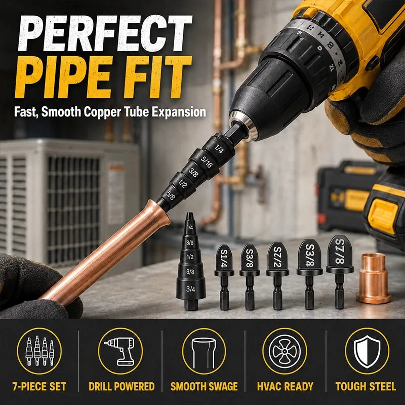 7-Piece Copper Tube Swaging Drill Bit Set