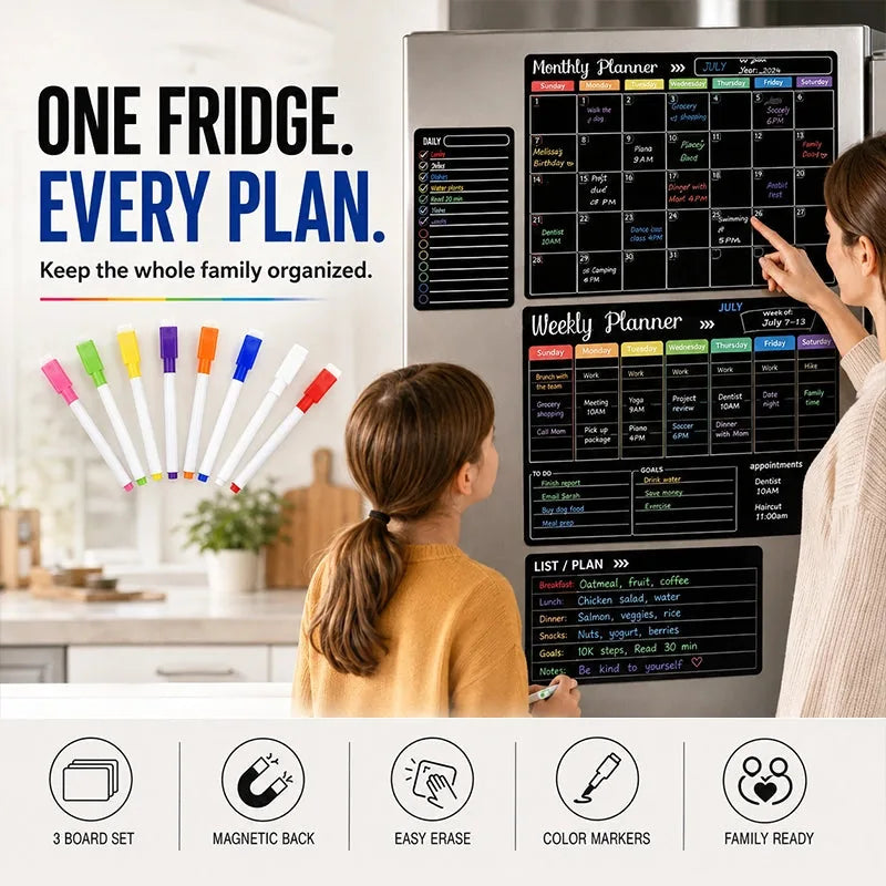 Magnetic Dry-Erase Refrigerator Planner Set – 3 Boards