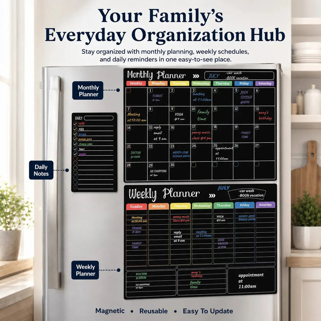 Magnetic Dry-Erase Refrigerator Planner Set – 3 Boards – product image 6