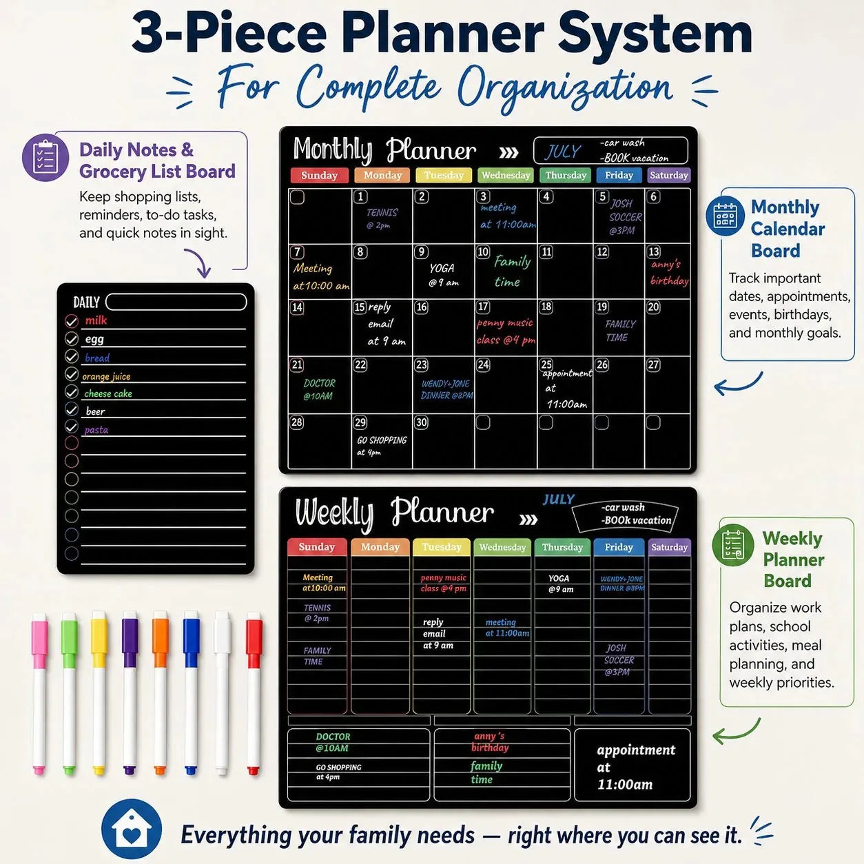 Magnetic Dry-Erase Refrigerator Planner Set – 3 Boards – product image 7