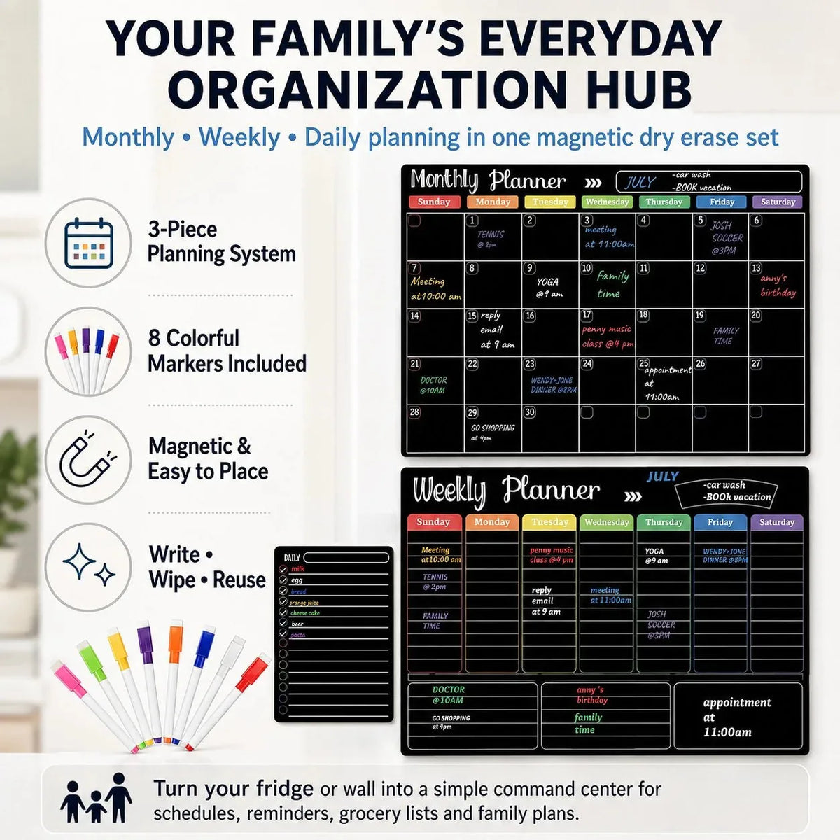 Magnetic Dry-Erase Refrigerator Planner Set – 3 Boards – product image 8