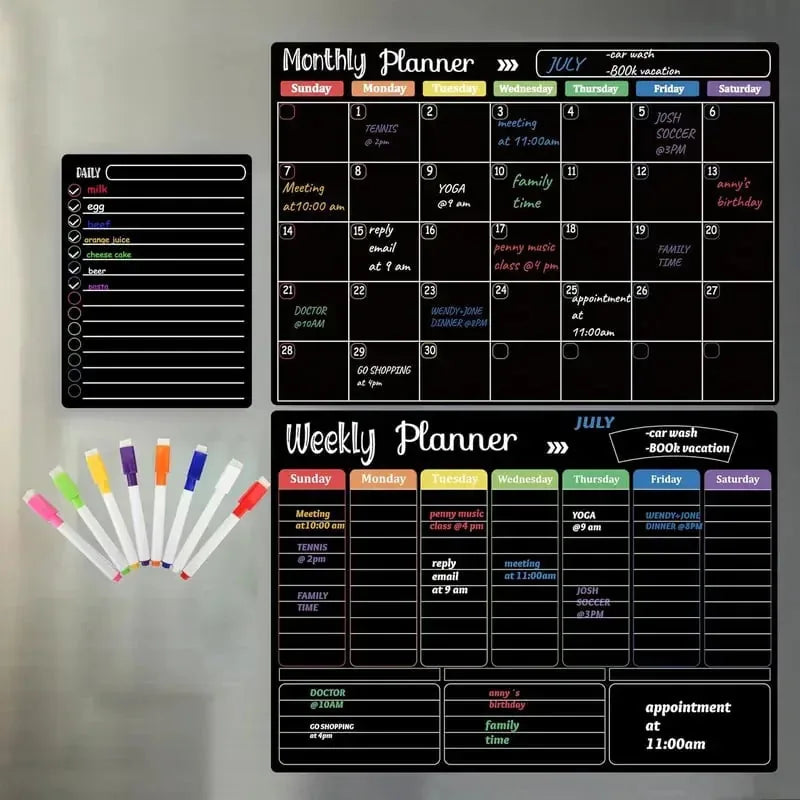 Magnetic Dry-Erase Refrigerator Planner Set – 3 Boards – product image 1