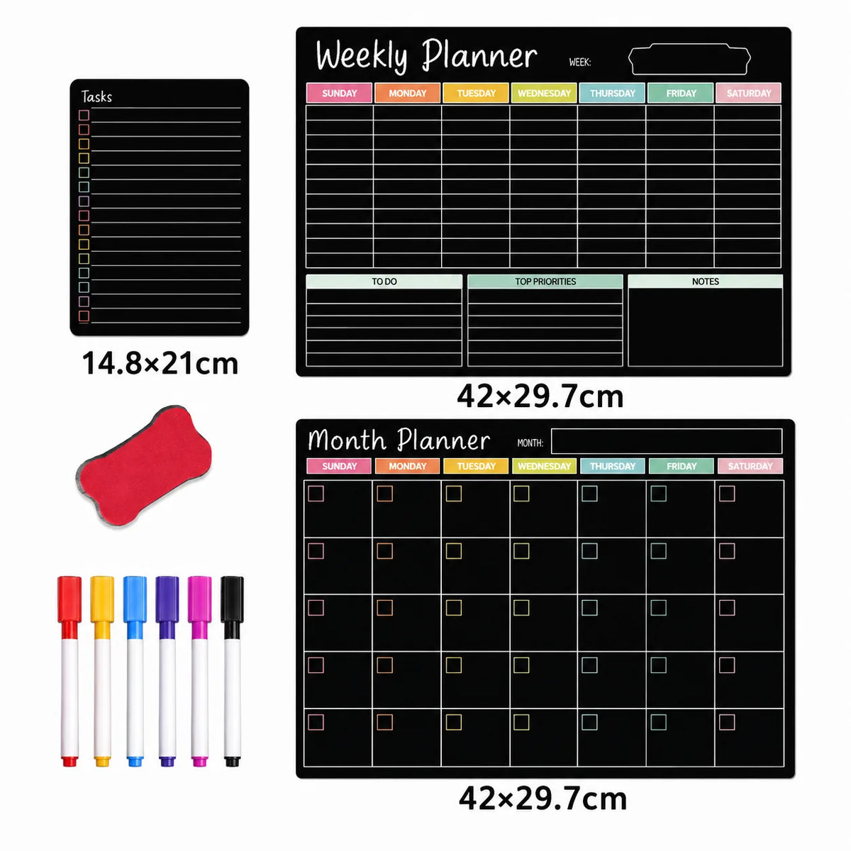 Magnetic Dry-Erase Refrigerator Planner Set – 3 Boards