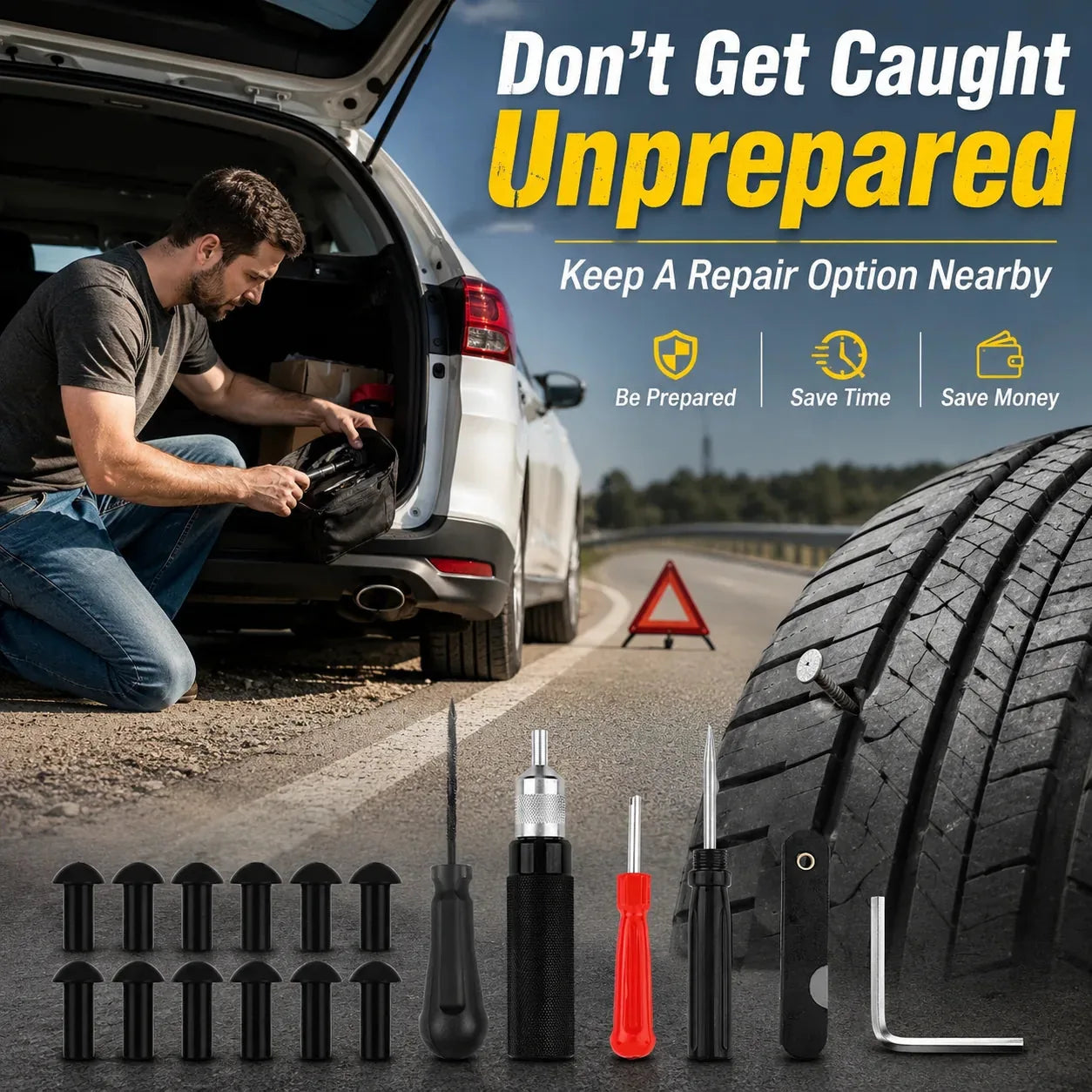 Mushroom Tire Puncture Repair Kit in Leather Case – product image 1