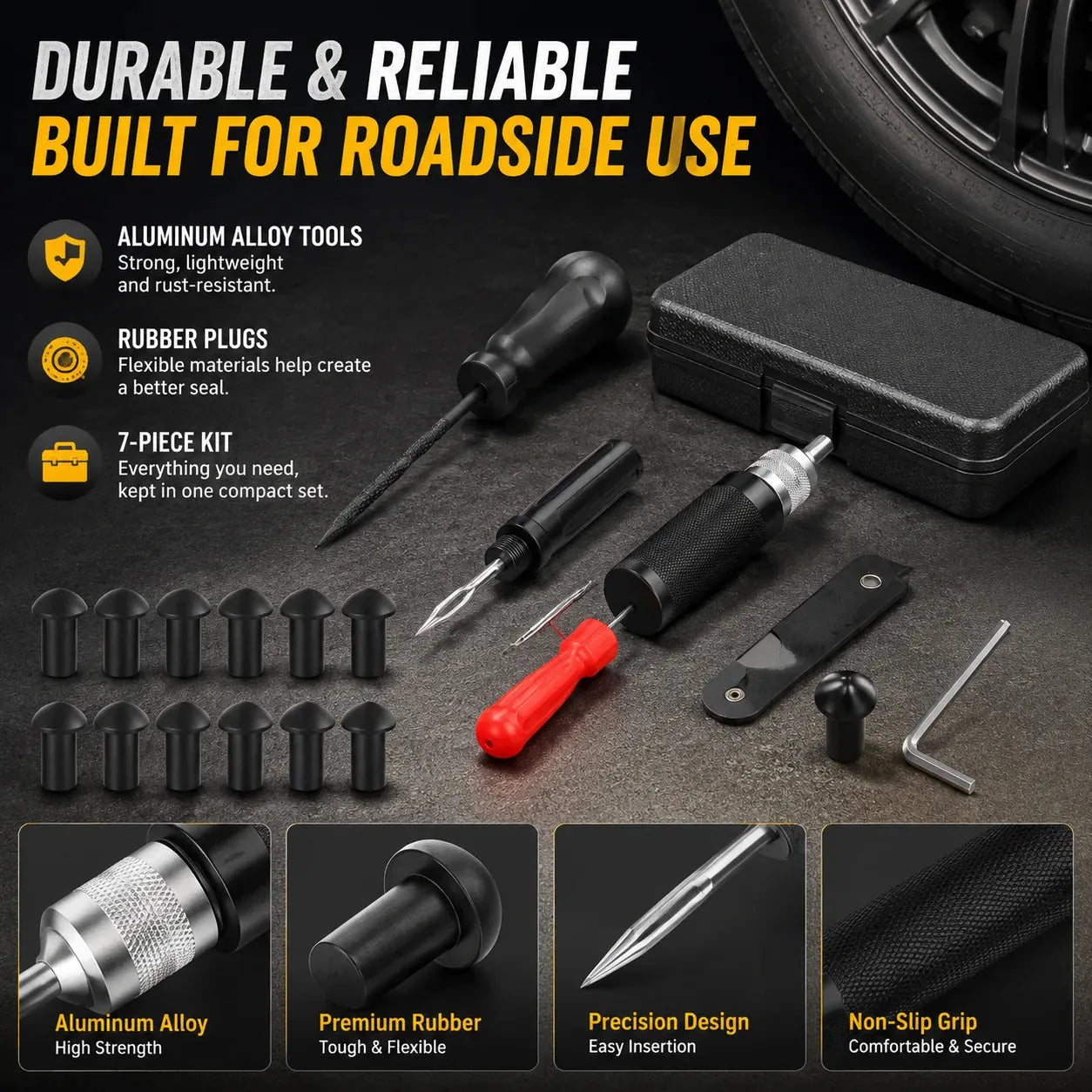 Mushroom Tire Puncture Repair Kit in Leather Case – product image 2