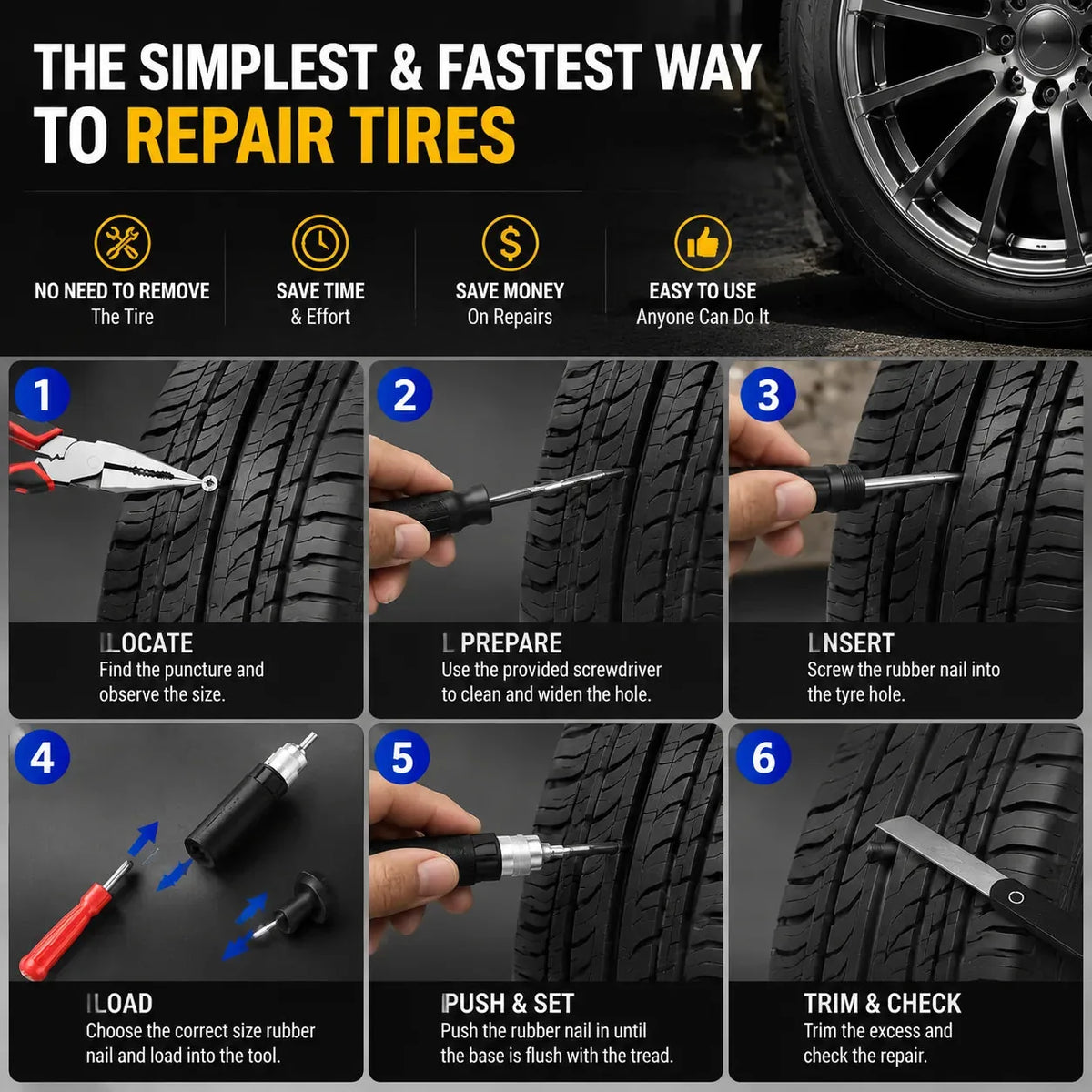 Mushroom Tire Puncture Repair Kit in Leather Case – product image 5