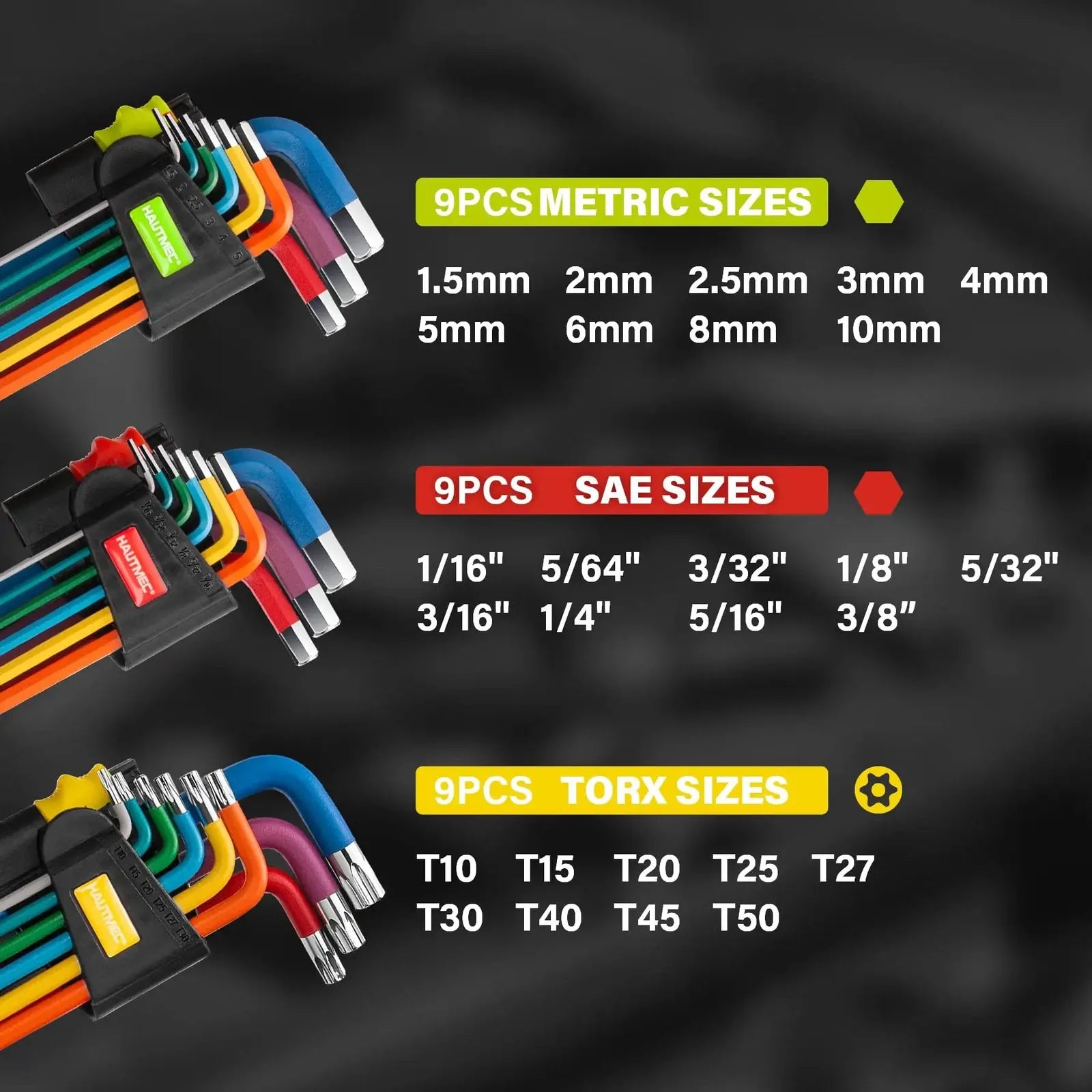 9-Piece Rainbow Ball-End Hex Key Set with Leverage Bar – product image 5