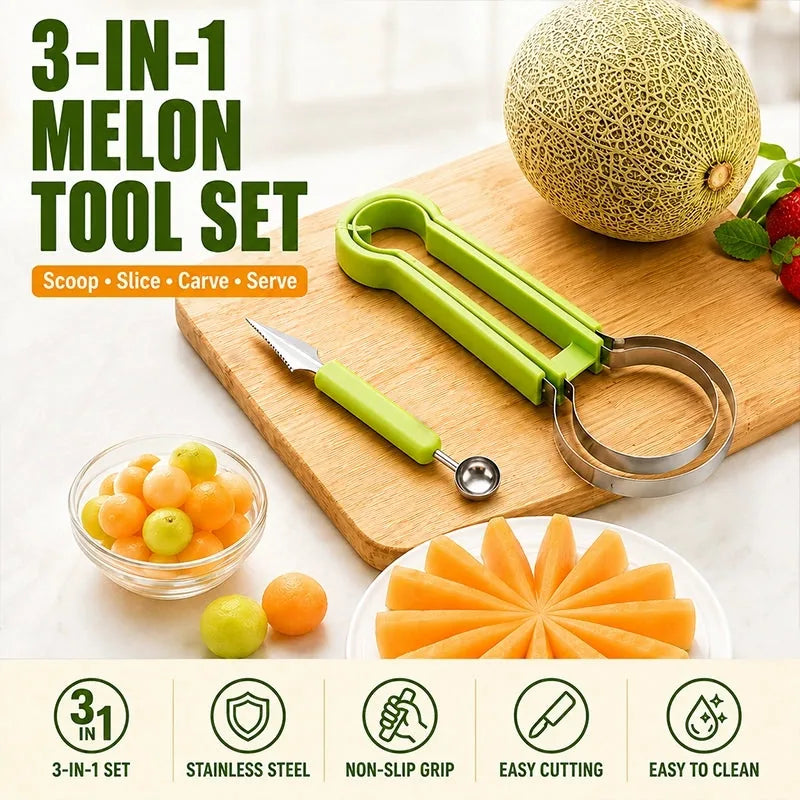 3-in-1 Stainless Steel Melon Baller and Fruit Tool Set