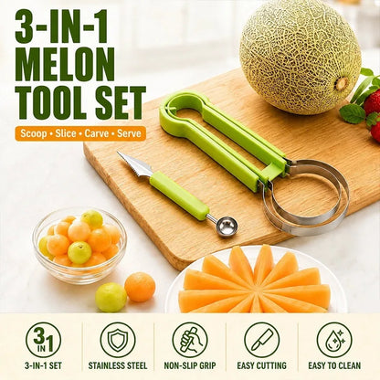 3-in-1 Stainless Steel Melon Baller and Fruit Tool Set