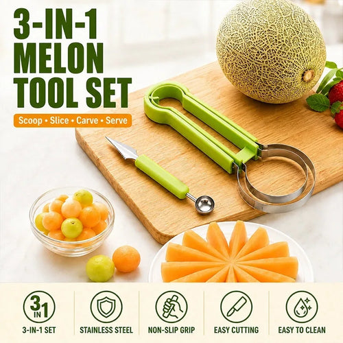 3-in-1 Stainless Steel Melon Baller and Fruit Tool Set