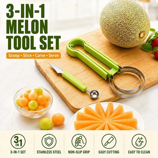 3-in-1 Stainless Steel Melon Baller and Fruit Tool Set