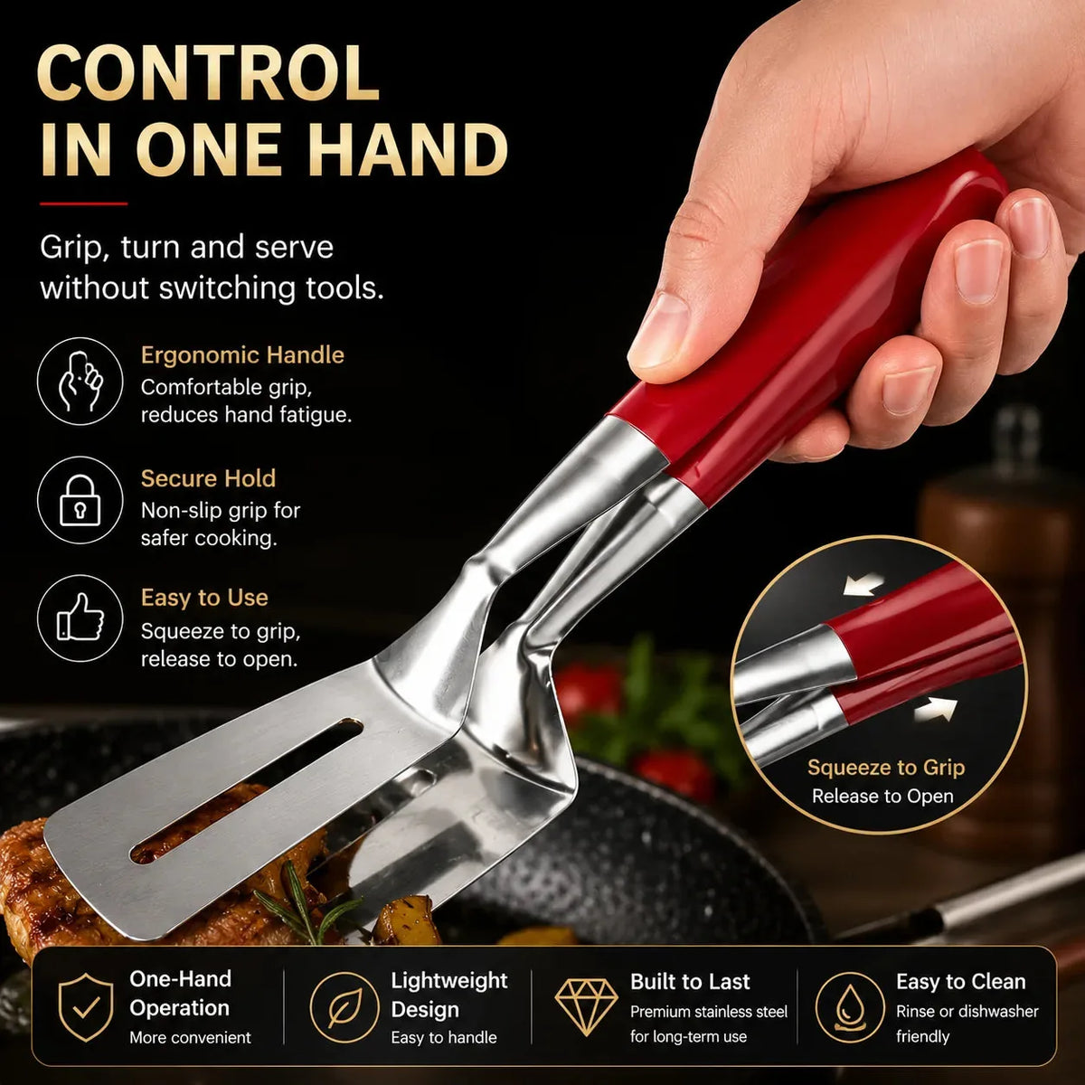 26 cm Stainless Steel Spatula Tongs with Silicone Grip – product image 1
