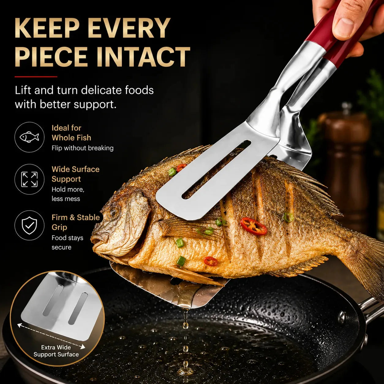 26 cm Stainless Steel Spatula Tongs with Silicone Grip – product image 4