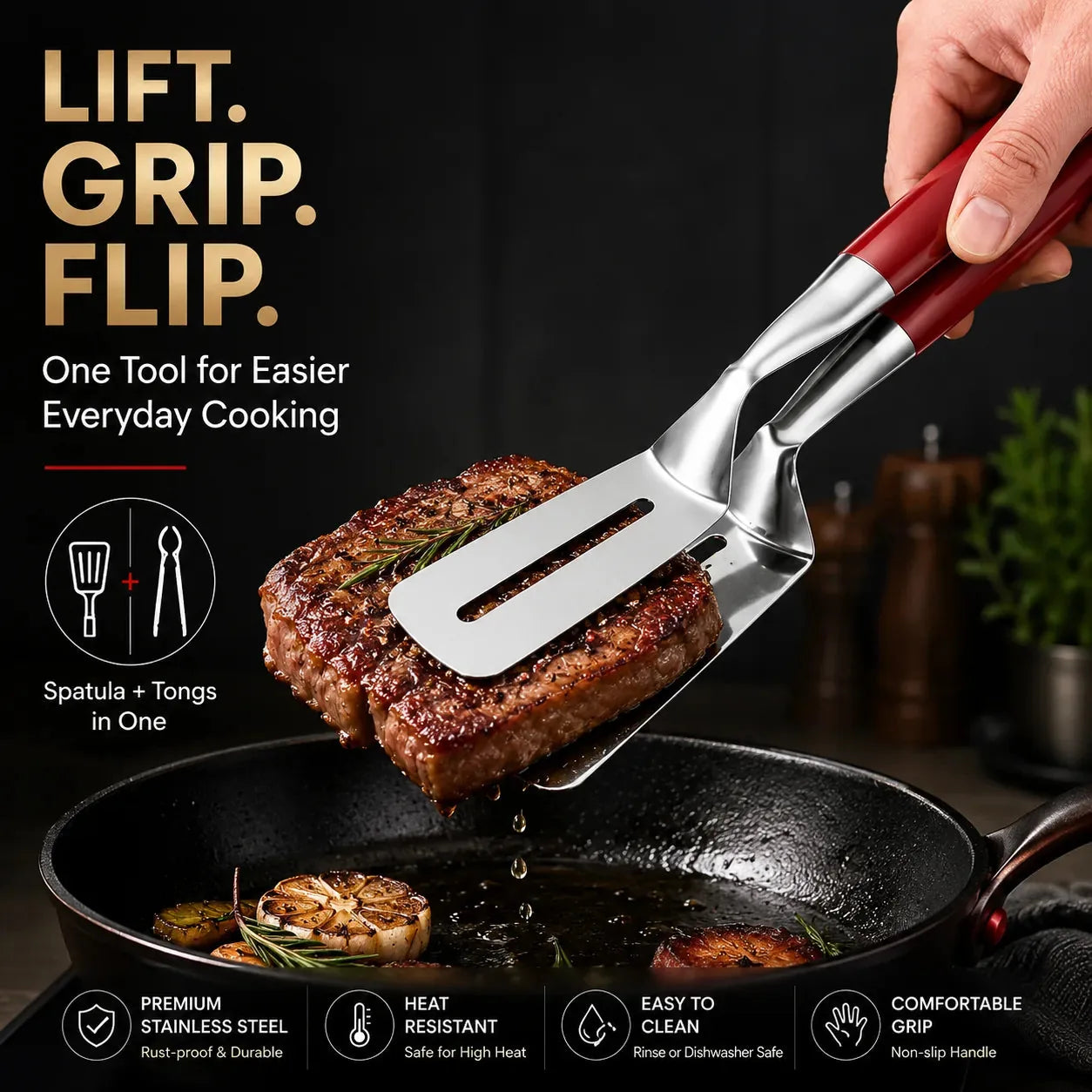 26 cm Stainless Steel Spatula Tongs with Silicone Grip – product image 6