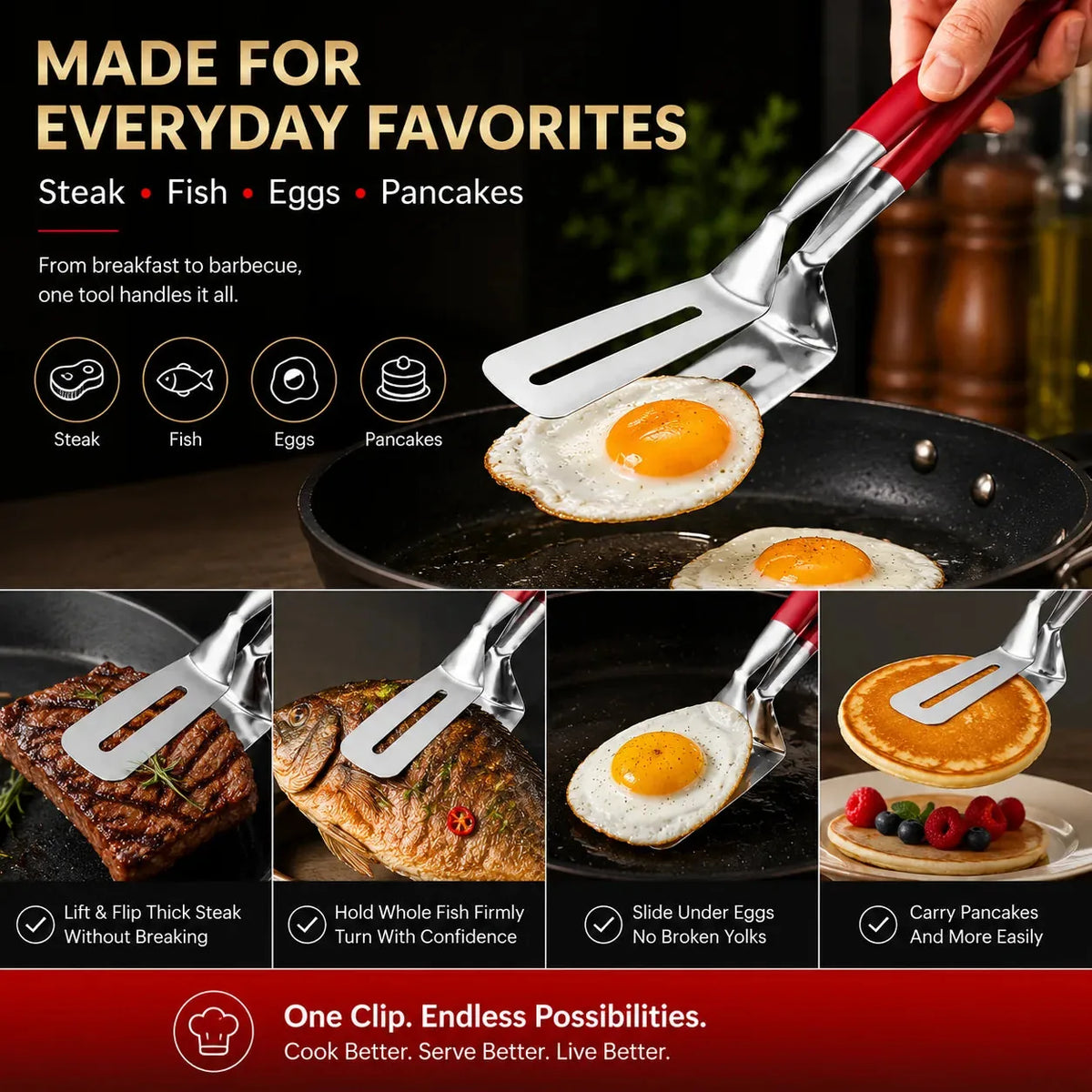 26 cm Stainless Steel Spatula Tongs with Silicone Grip – product image 8