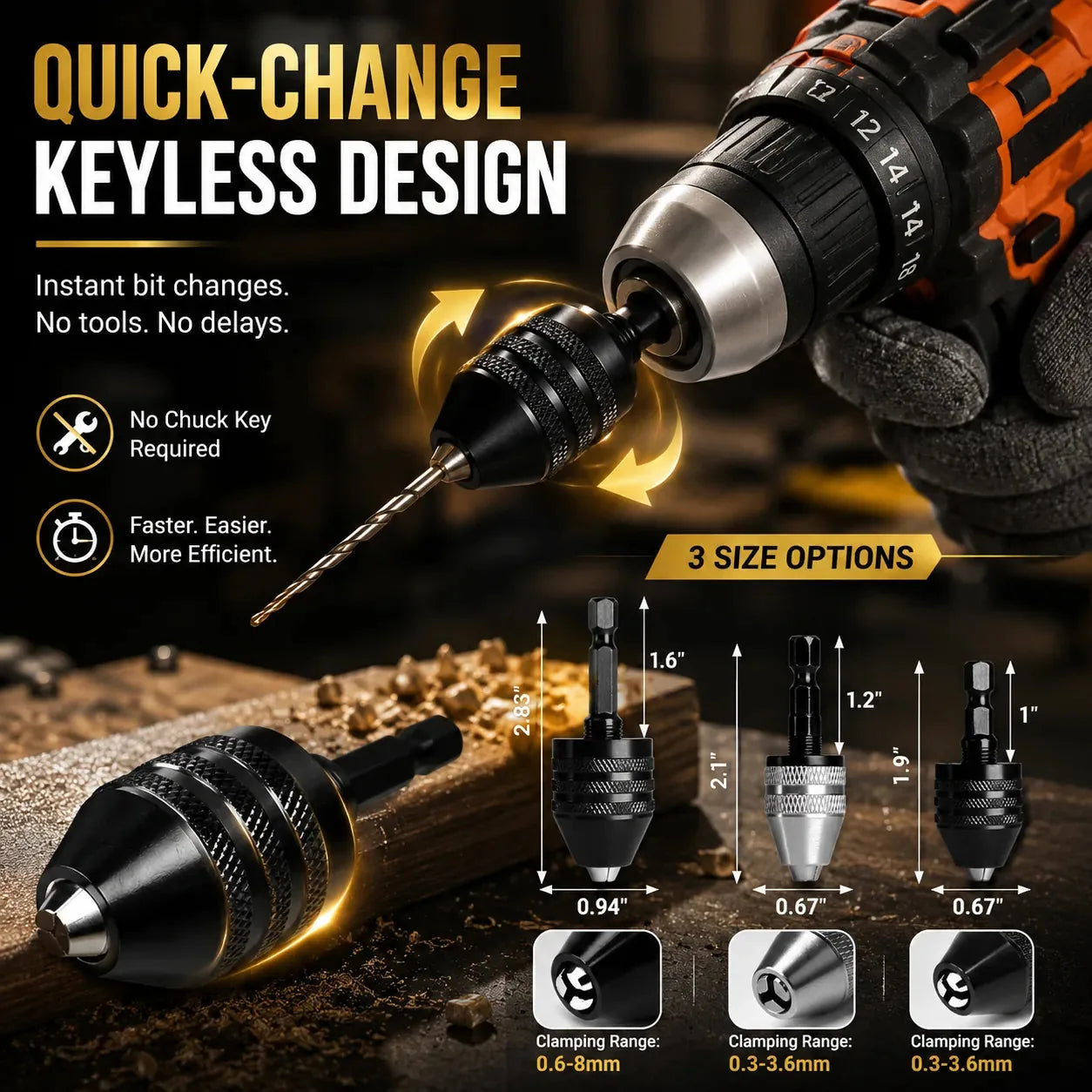 2-Piece Keyless Mini Drill Chuck Adapter Set – product image 8