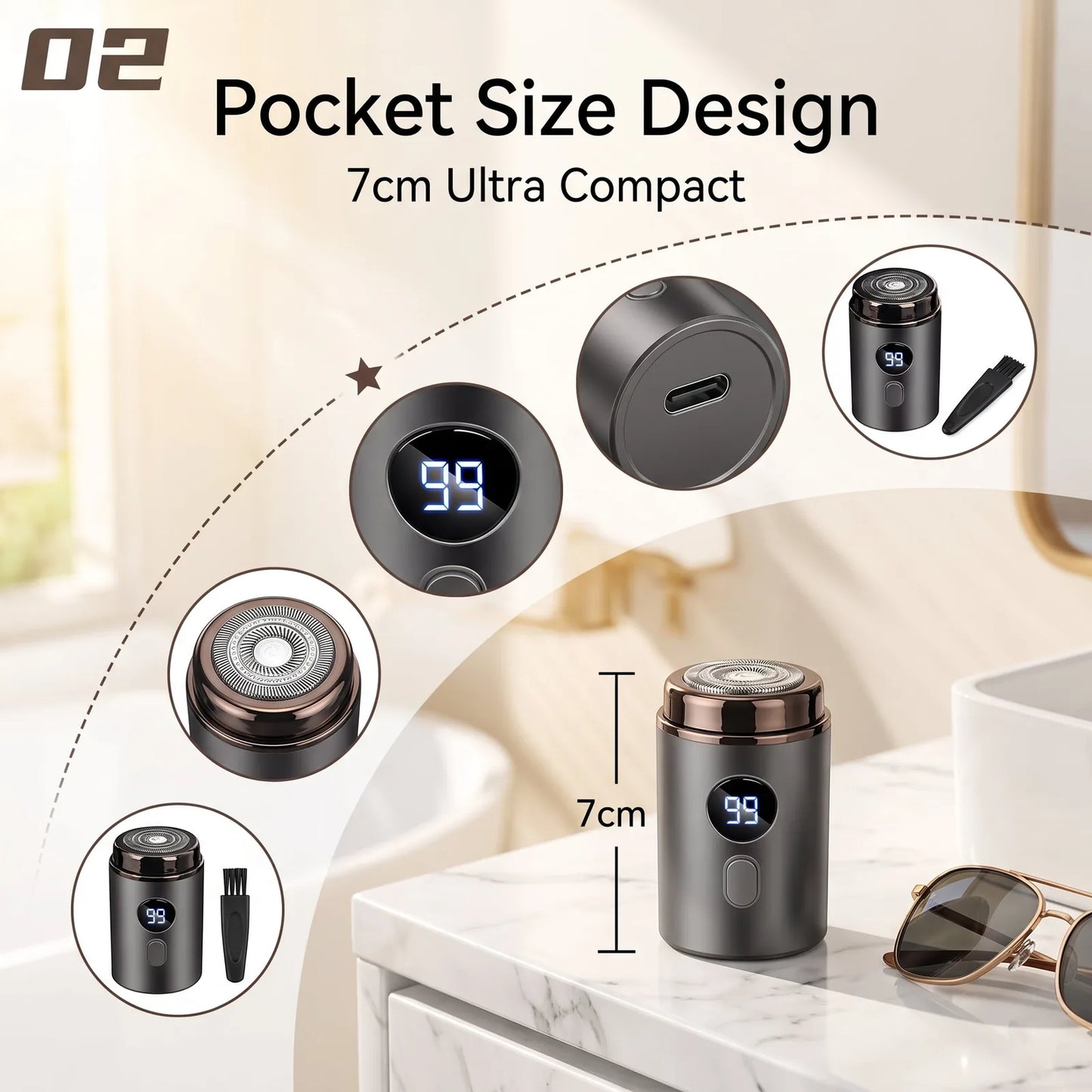 Mini Electric Shaver with Digital Display and Spare Head – product image 1