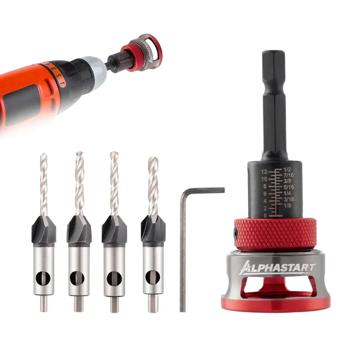 4-Piece Countersink Drill Bit Set with Depth Stops – product image 1