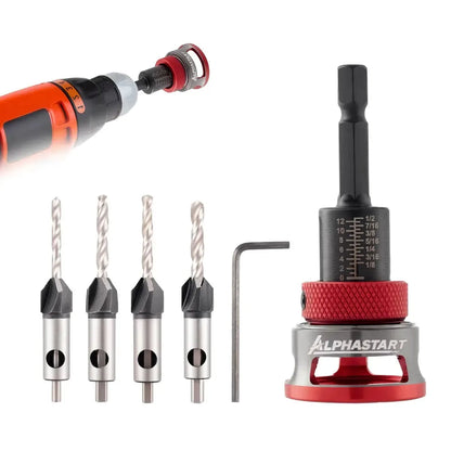 4-Piece Countersink Drill Bit Set with Depth Stops – product image 1