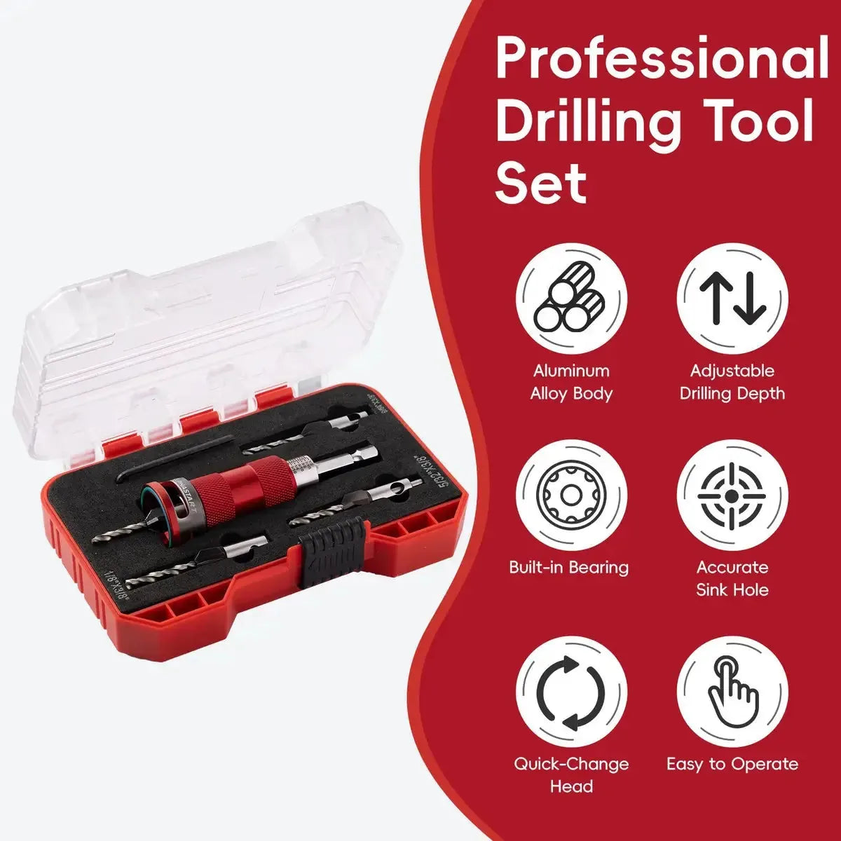 4-Piece Countersink Drill Bit Set with Depth Stops – product image 2