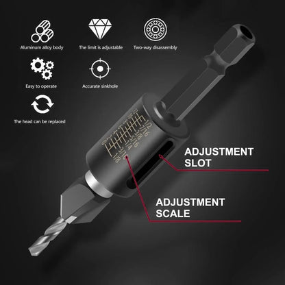 4-Piece Countersink Drill Bit Set with Depth Stops – product image 6