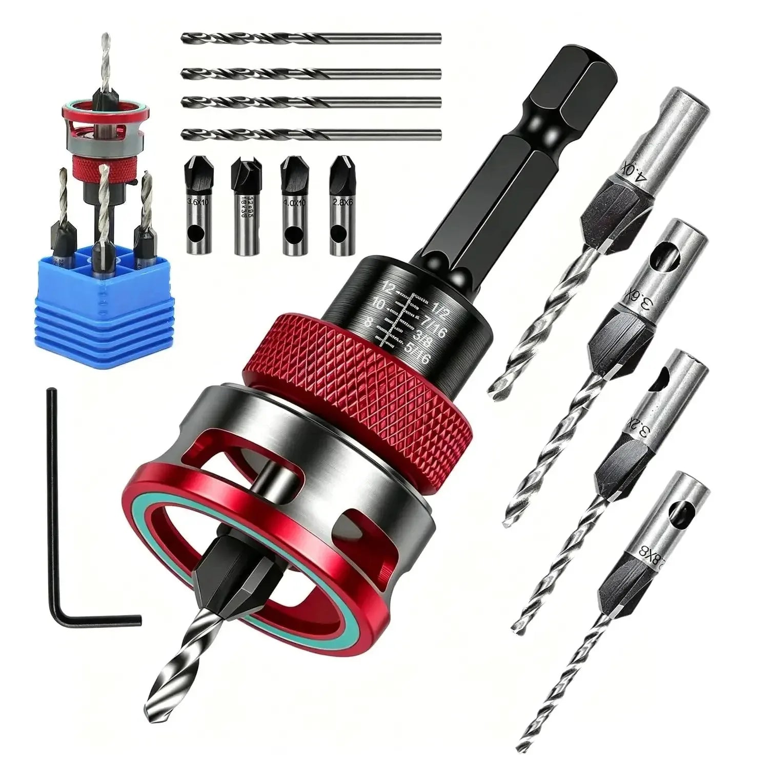4-Piece Countersink Drill Bit Set with Depth Stops – product image 7