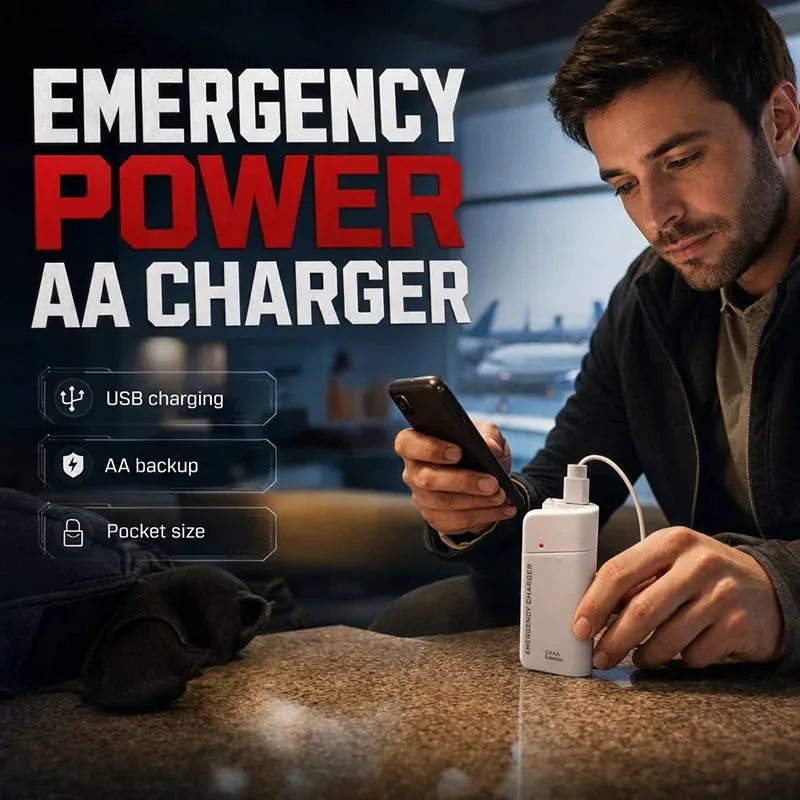 AA Battery Emergency Phone Charger with LED Flashlight – product image 2