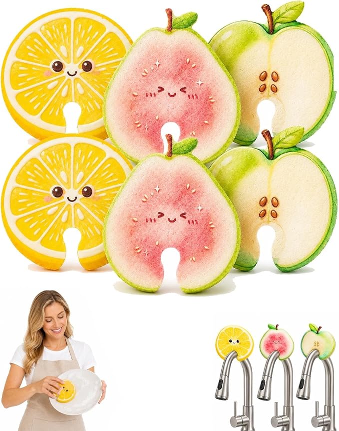Fruit-Shaped Cellulose Dish Sponges – 6 Pack – image 1