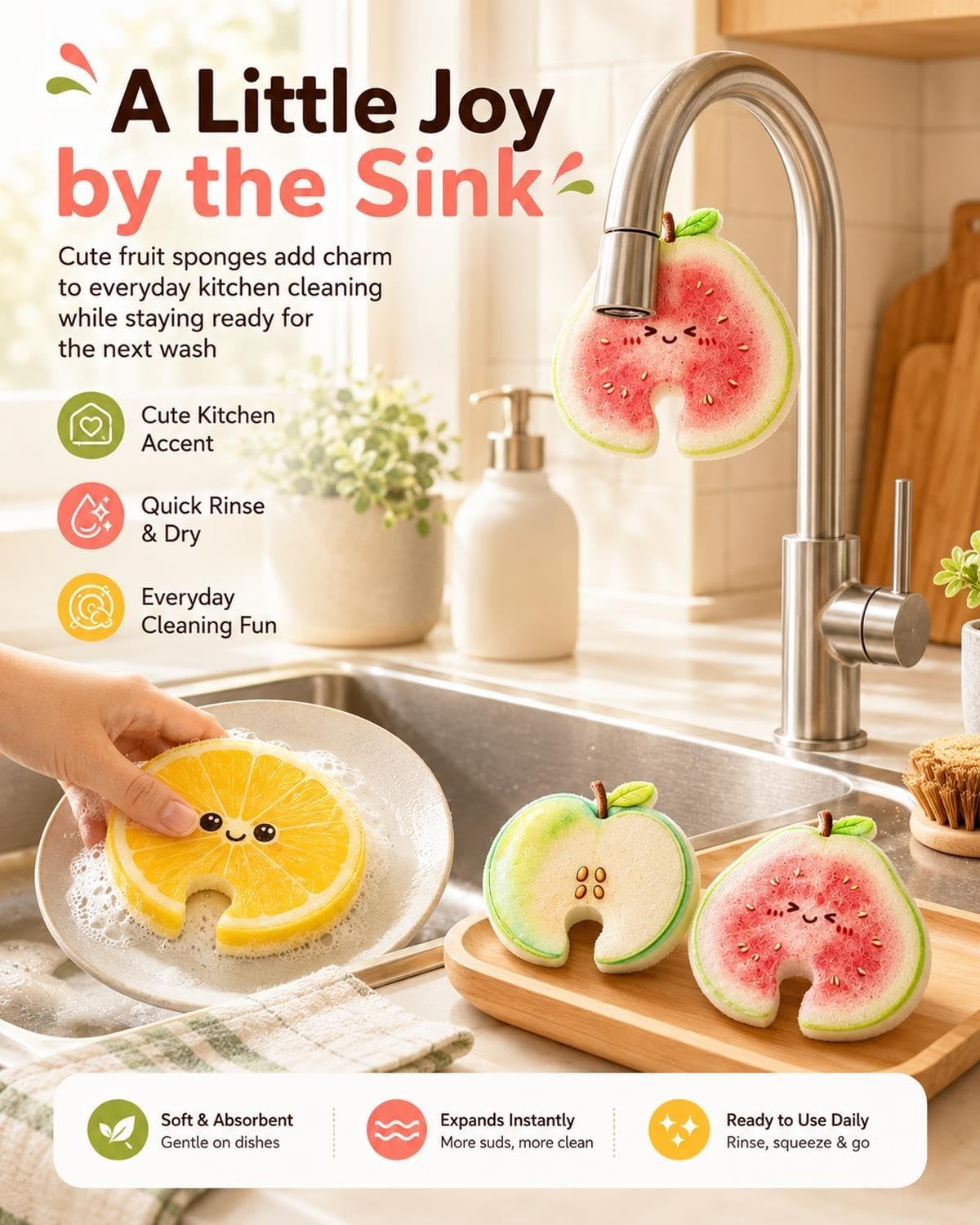 Fruit-Shaped Cellulose Dish Sponges – 6 Pack – image 3