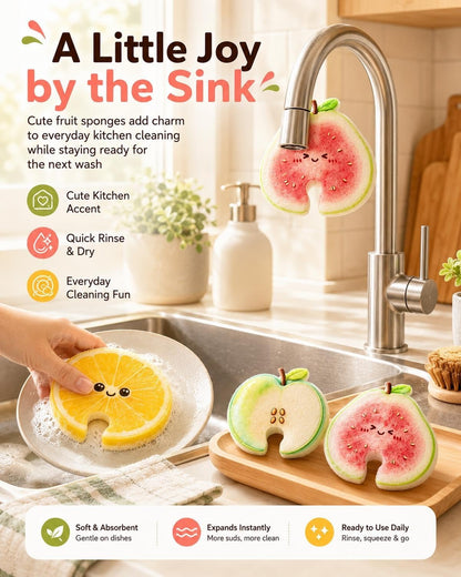 Fruit-Shaped Cellulose Dish Sponges – 6 Pack – image 3